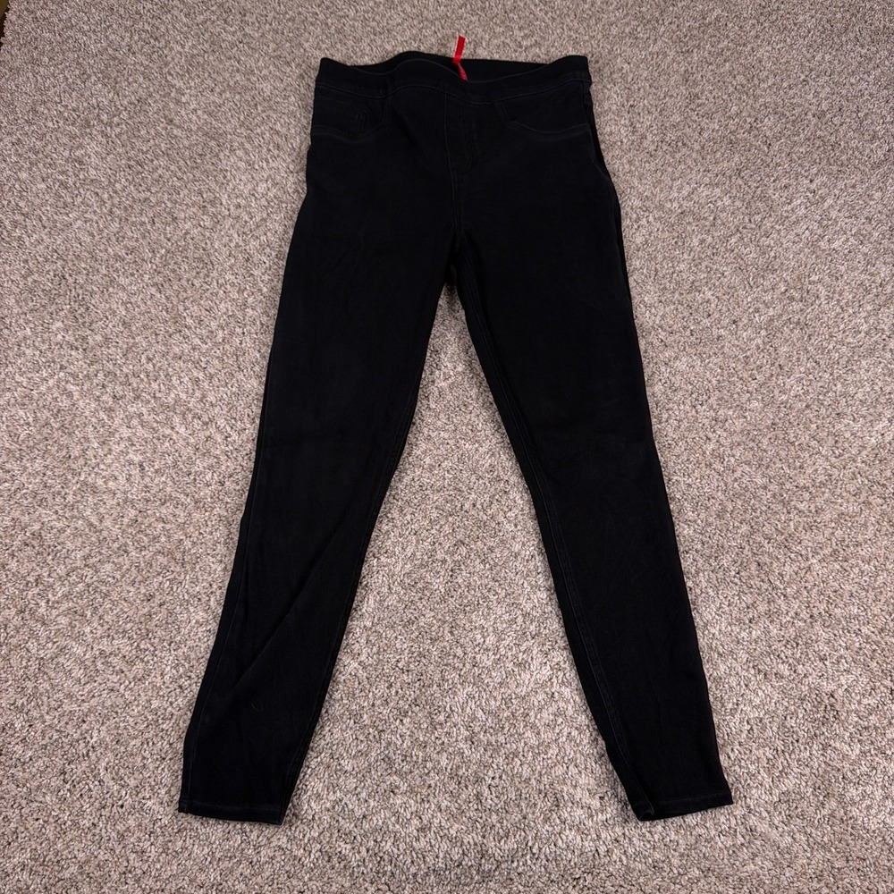 SPANX Jeans Womens L Black Pull On Skinny ankle Denim Jeggings Stretch